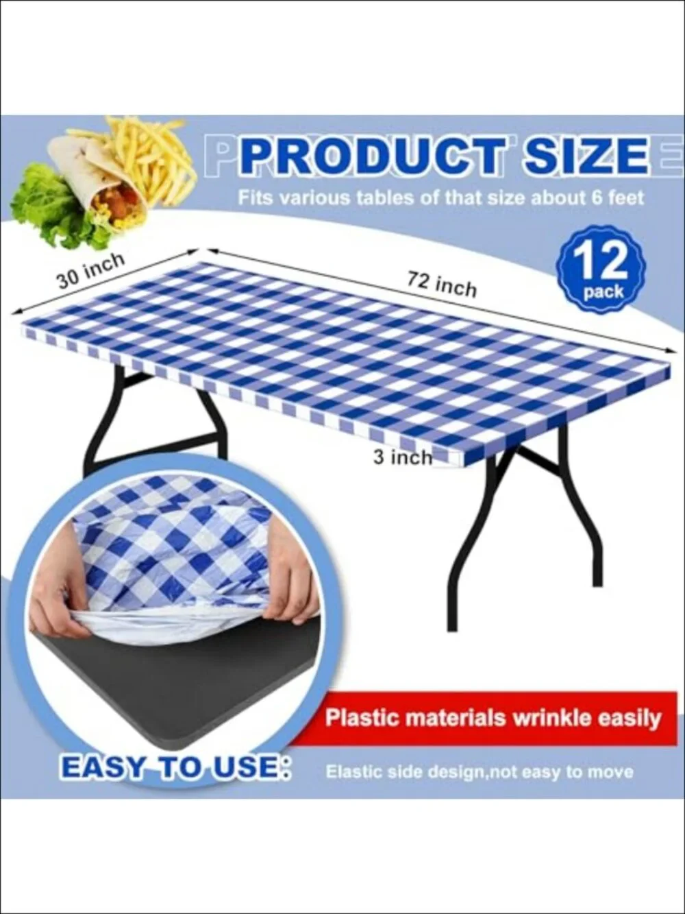 Plastic Elastic Picnic Table Cover 72 x 30 Inch Fitted Tablecloth